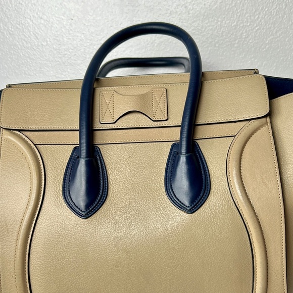 Celine Medium Luggage Bi-Color Beige Tan & Navy Blue Tote - Authentic - Picture 6 of 13